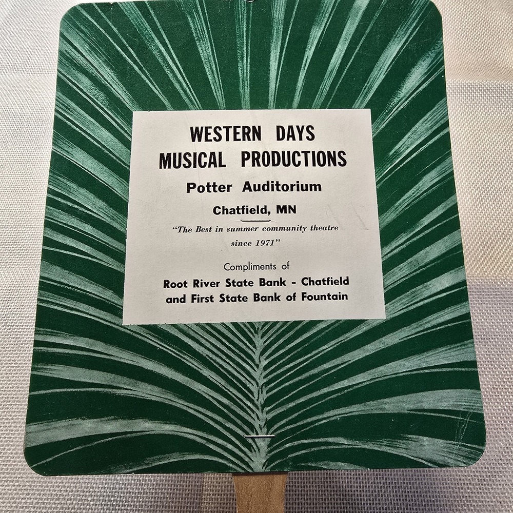 Vtg Western Days Musical Potter Auditorium Advertising Hand Fan Chatfield MN